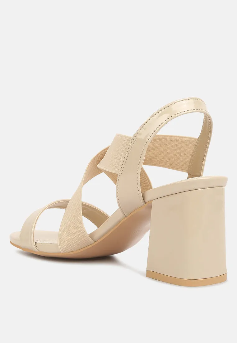Elastic Straps Block Heel Sandals By Ruw
