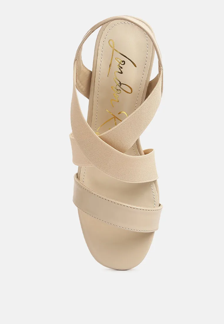 Elastic Straps Block Heel Sandals By Ruw