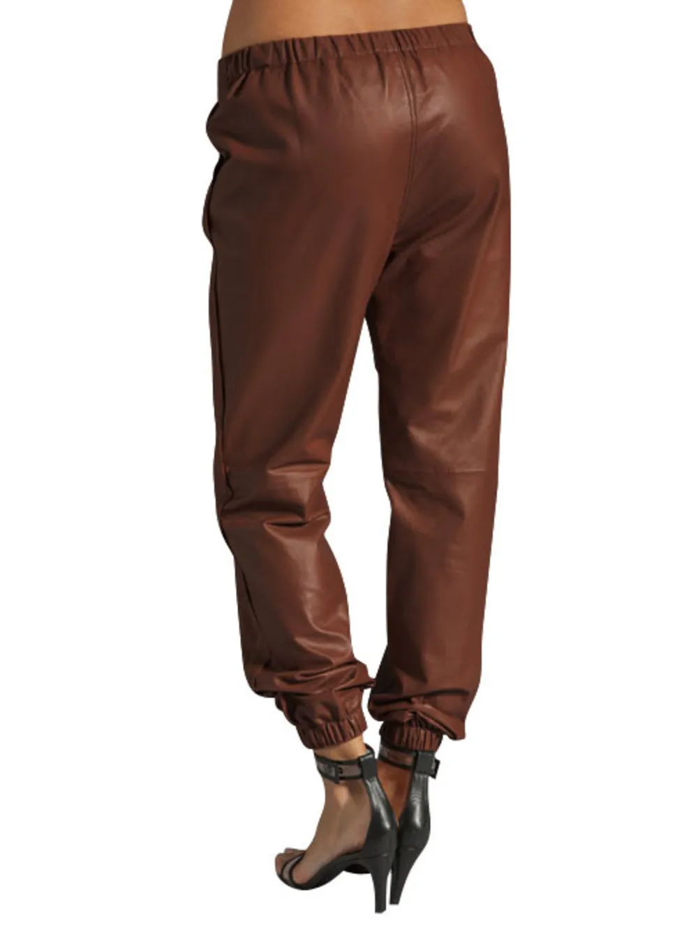 Elastic-Waist Sporty Leather Pants
