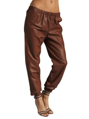 Elastic-Waist Sporty Leather Pants
