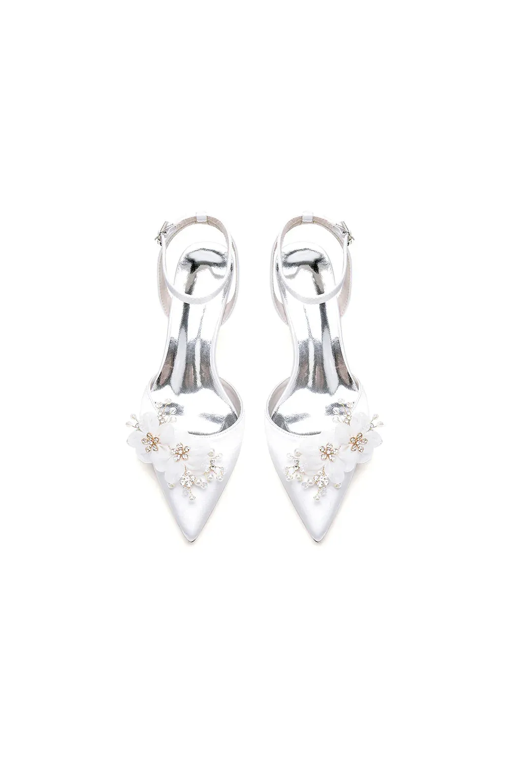 Elegant Ankle Strap Pointed Toe High Heels with Rhinestone Flower
