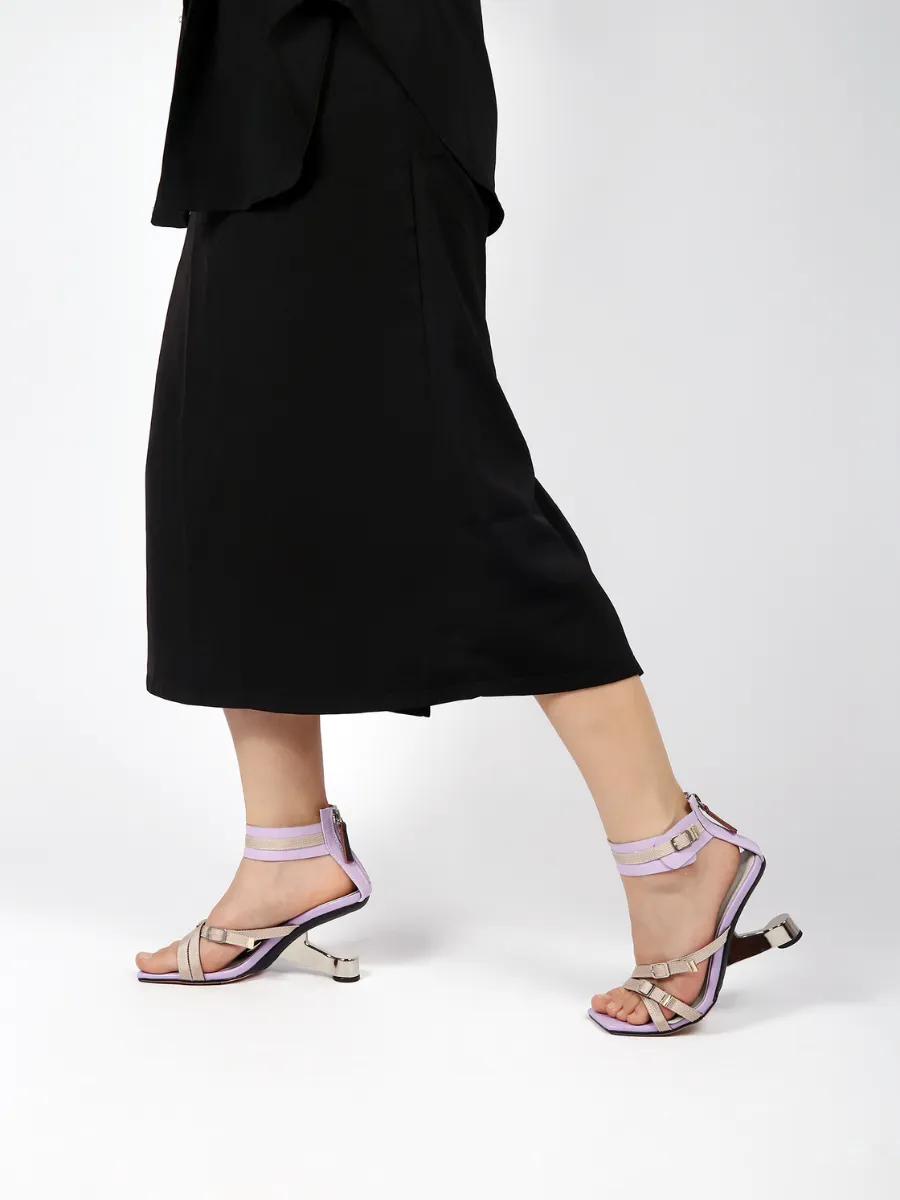 Elevator Heel Ankle Strap Sandal Lilac