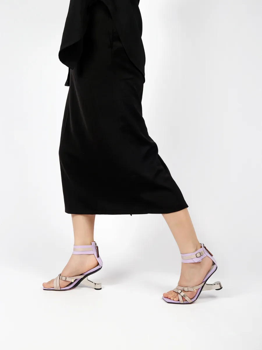 Elevator Heel Ankle Strap Sandal Lilac