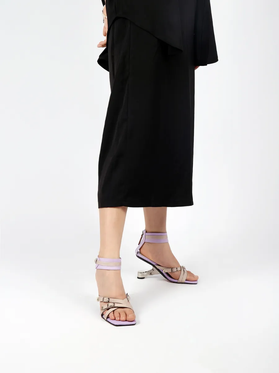 Elevator Heel Ankle Strap Sandal Lilac