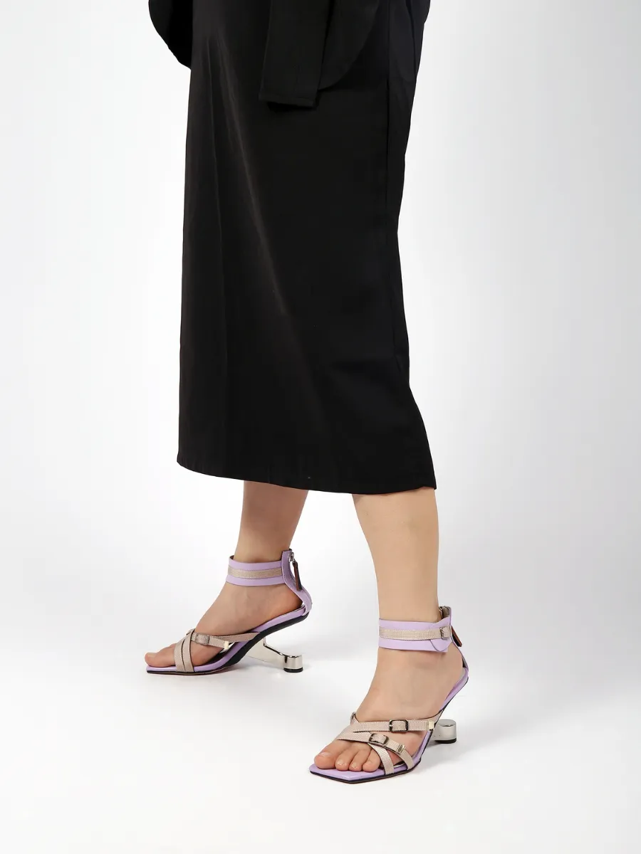 Elevator Heel Ankle Strap Sandal Lilac