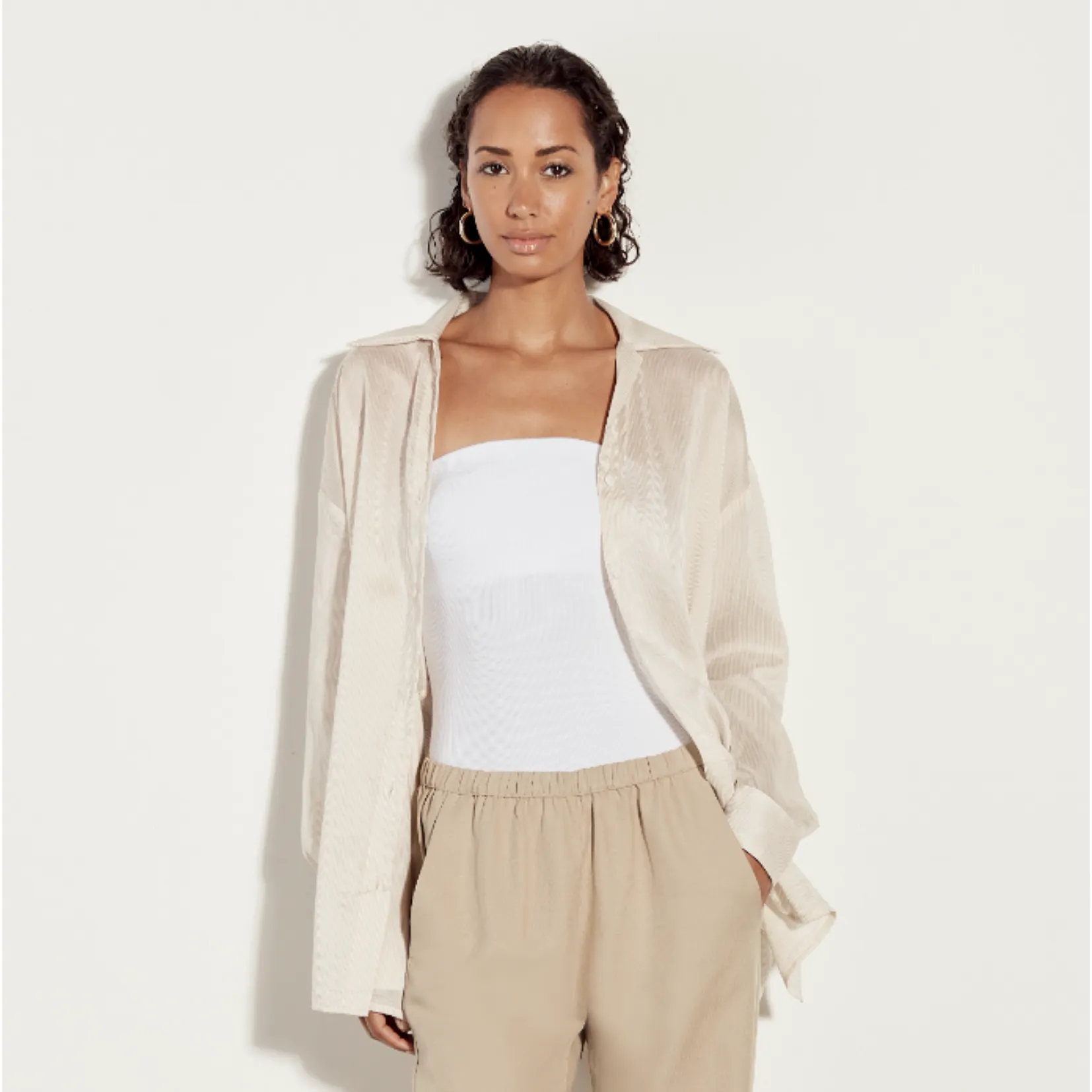 Enza Costa - Women - Khaki Stripe Striped Silk Blend Shirt