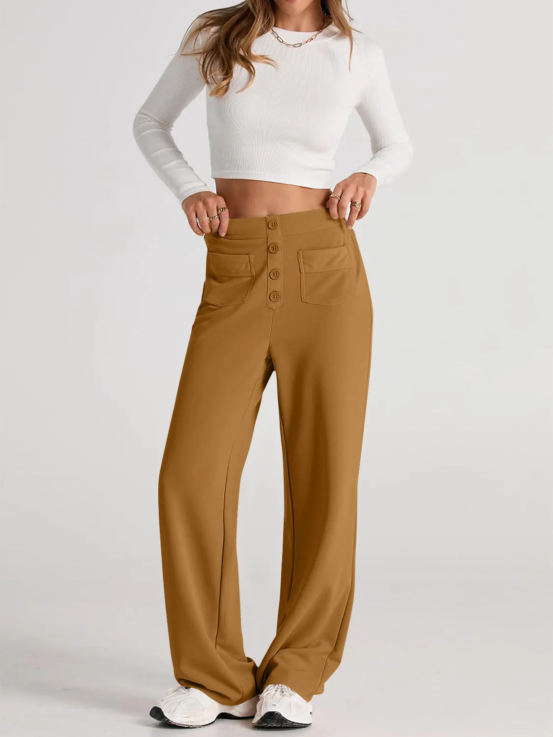 Errand Mom Wide Leg Pants- 8 Colors ( Black, Grey, White, Camel, Khaki, Caramel, Army Green, Gum Leaf)