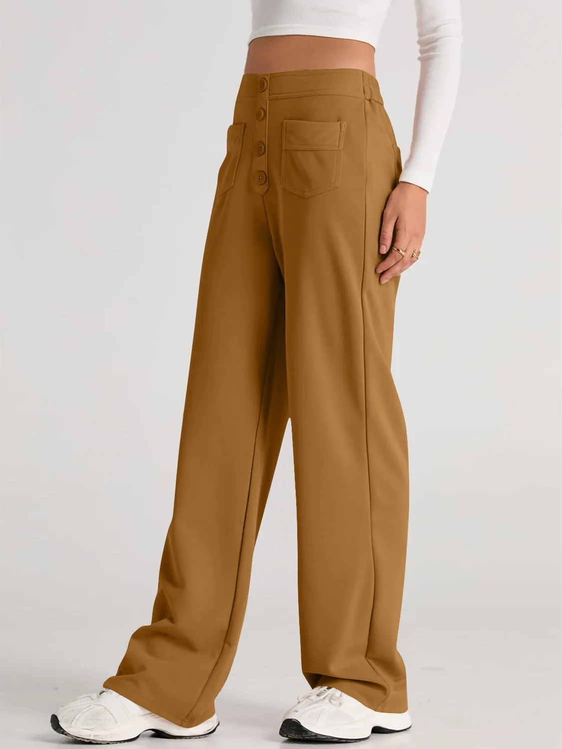 Errand Mom Wide Leg Pants- 8 Colors ( Black, Grey, White, Camel, Khaki, Caramel, Army Green, Gum Leaf)