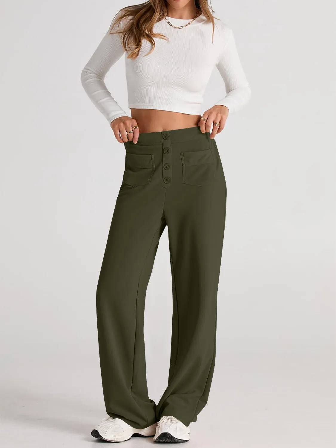 Errand Mom Wide Leg Pants- 8 Colors ( Black, Grey, White, Camel, Khaki, Caramel, Army Green, Gum Leaf)