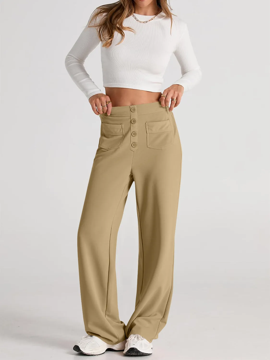 Errand Mom Wide Leg Pants- 8 Colors ( Black, Grey, White, Camel, Khaki, Caramel, Army Green, Gum Leaf)