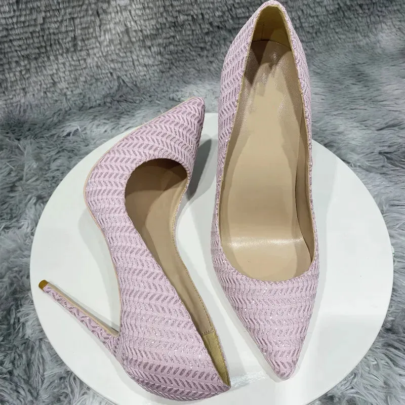 fashion 12cm Pink Knitted high heels Women's pointed high heels