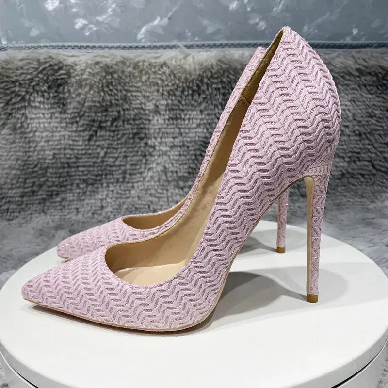 fashion 12cm Pink Knitted high heels Women's pointed high heels