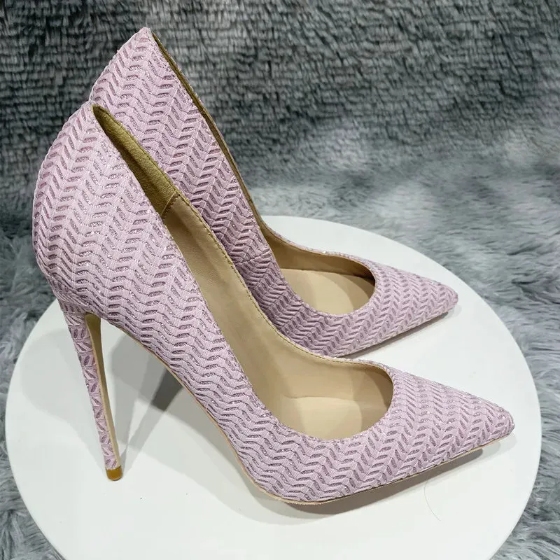 fashion 12cm Pink Knitted high heels Women's pointed high heels