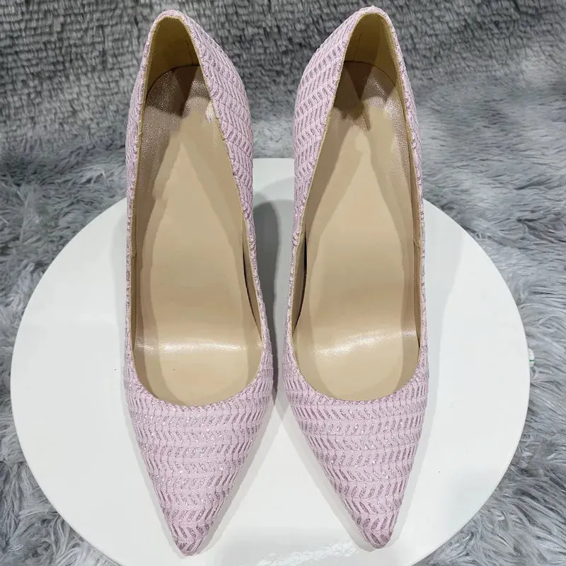 fashion 12cm Pink Knitted high heels Women's pointed high heels