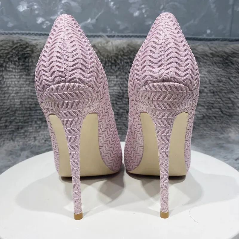 fashion 12cm Pink Knitted high heels Women's pointed high heels