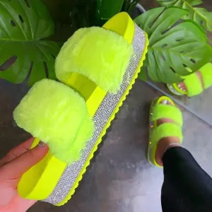 Fashion Rhinestone Platform  Fluffy Sandals