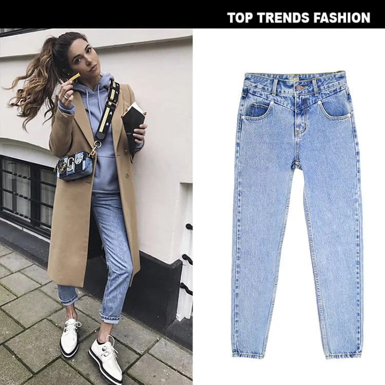 Fashionable Women's Jeans High Waisted Mom Jeans Straight Pants