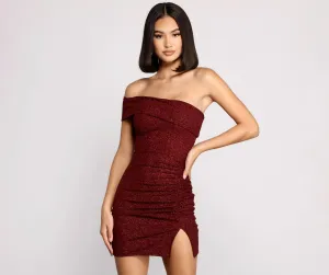 First Impression One Charming Shoulder Glitter Mini Dress