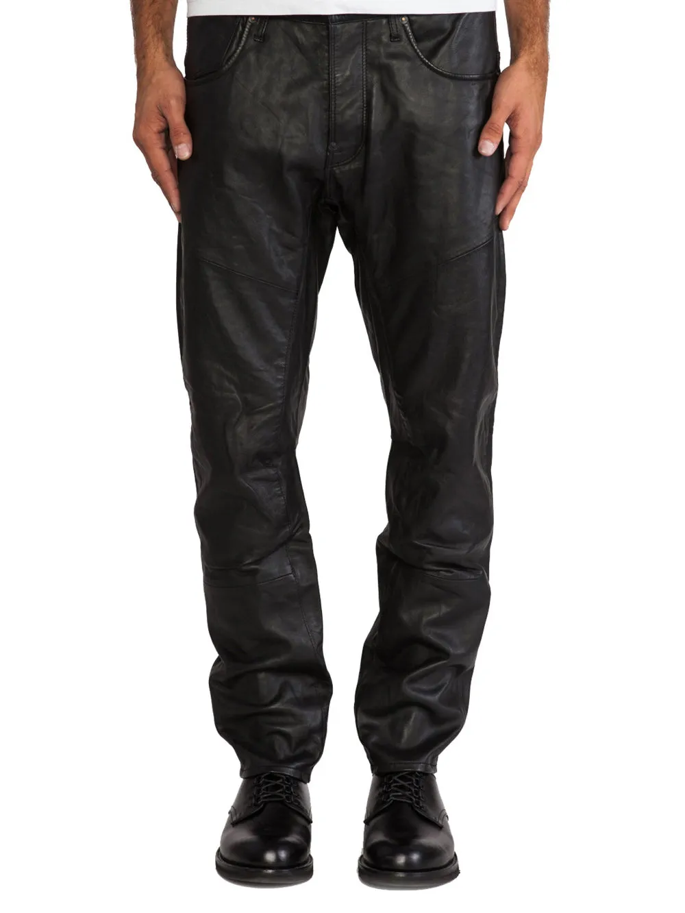 Five-Pocket Rivet Genuine Leather Pants for Men