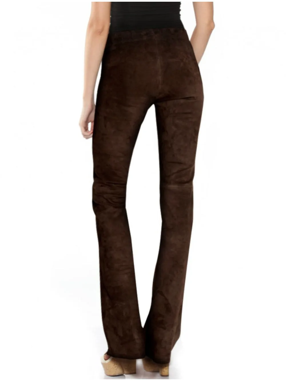 Flared Suede Elastic Waist Leather Pants