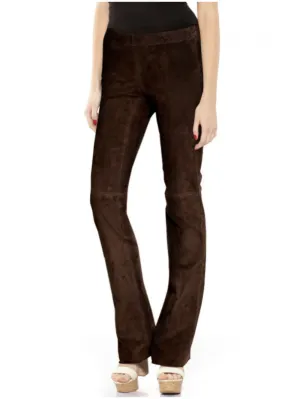 Flared Suede Elastic Waist Leather Pants