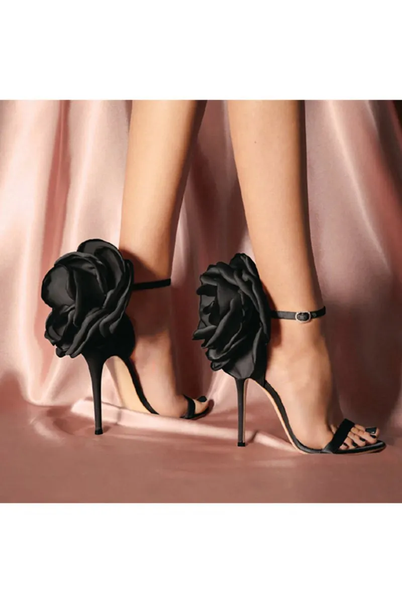 Flower Embellished High Stiletto Heel Sandals