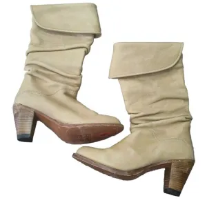 Frye Boots Women's 5 Dorado Slouch Leather Western Cuffed Cream Rancher Cream