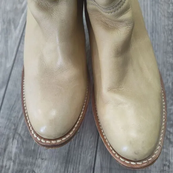 Frye Boots Women's 5 Dorado Slouch Leather Western Cuffed Cream Rancher Cream