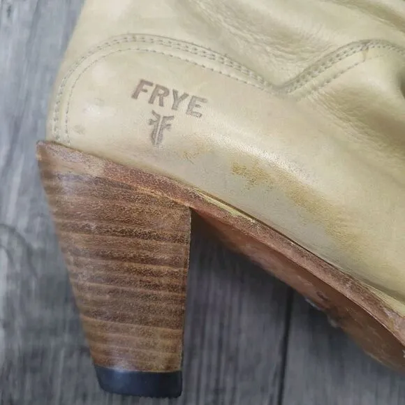 Frye Boots Women's 5 Dorado Slouch Leather Western Cuffed Cream Rancher Cream