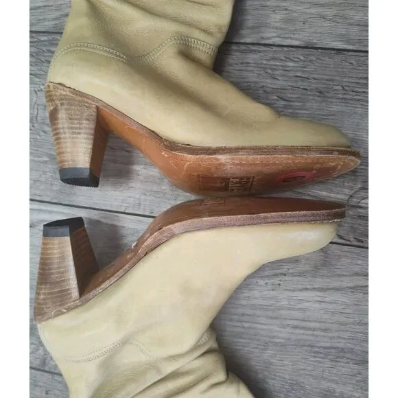 Frye Boots Women's 5 Dorado Slouch Leather Western Cuffed Cream Rancher Cream