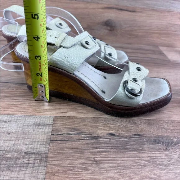 FRYE Rachel Women Beige  patent leather Double strap wooden wedge heel  …