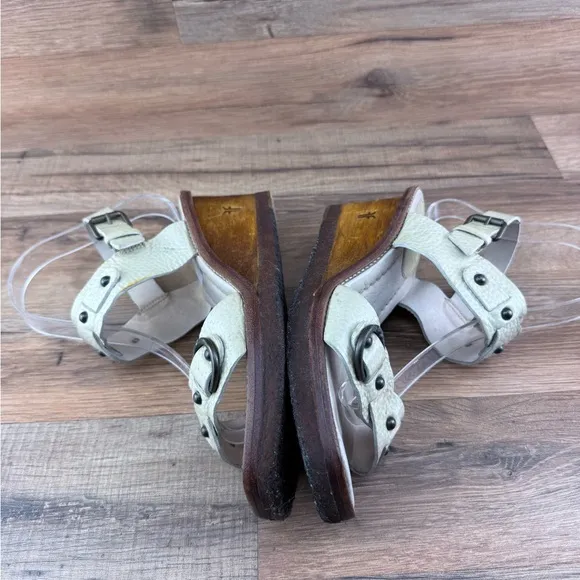 FRYE Rachel Women Beige  patent leather Double strap wooden wedge heel  …