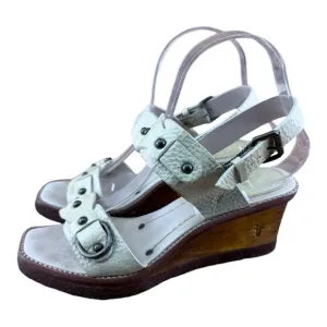 FRYE Rachel Women Beige  patent leather Double strap wooden wedge heel  …