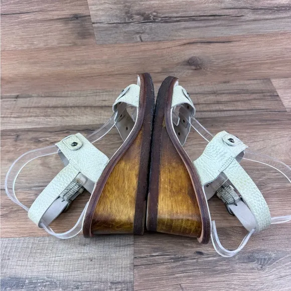 FRYE Rachel Women Beige  patent leather Double strap wooden wedge heel  …