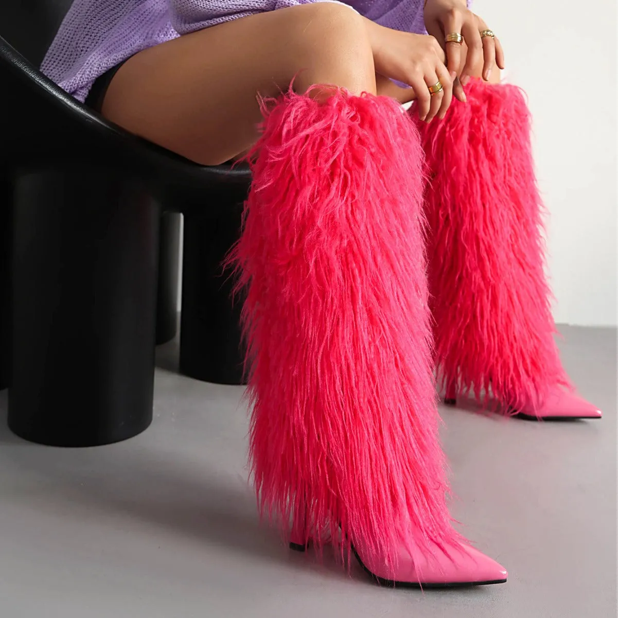 Fur Stiletto High Heel Boots