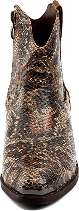 GC Shoes Austin Western Ankle Boots - Zip-Up Metal Studded Stacked Heel Boot (7.5 B(M) US, Tan Snake SX)