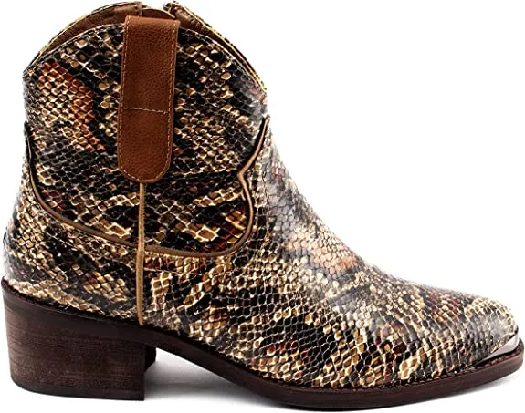 GC Shoes Austin Western Ankle Boots - Zip-Up Metal Studded Stacked Heel Boot (7.5 B(M) US, Tan Snake SX)