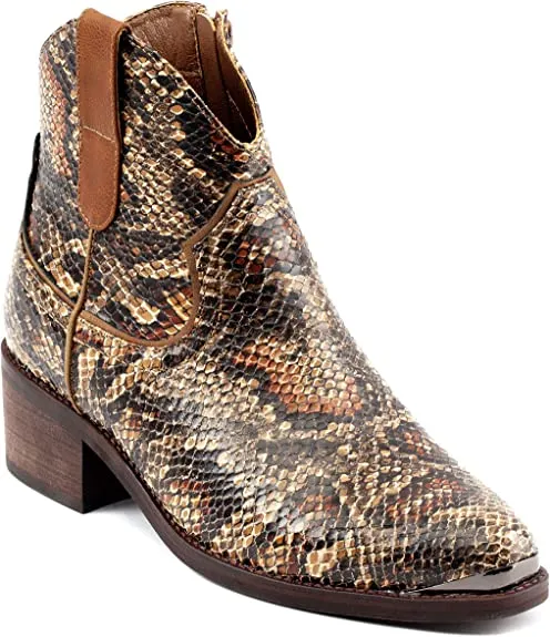 GC Shoes Austin Western Ankle Boots - Zip-Up Metal Studded Stacked Heel Boot (7.5 B(M) US, Tan Snake SX)