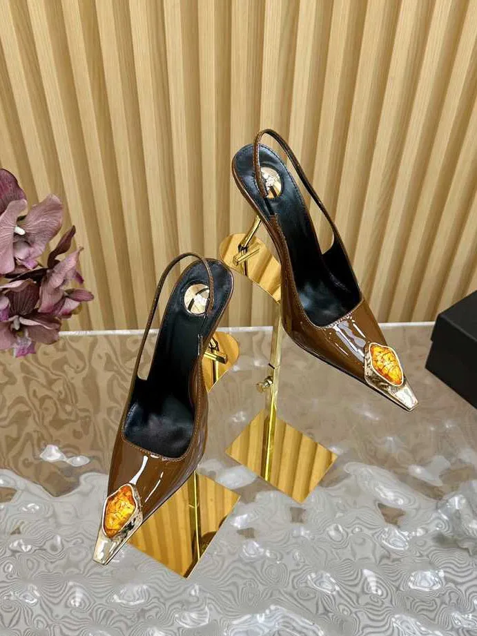 Gem Square Toe Stiletto Hollow High Heels