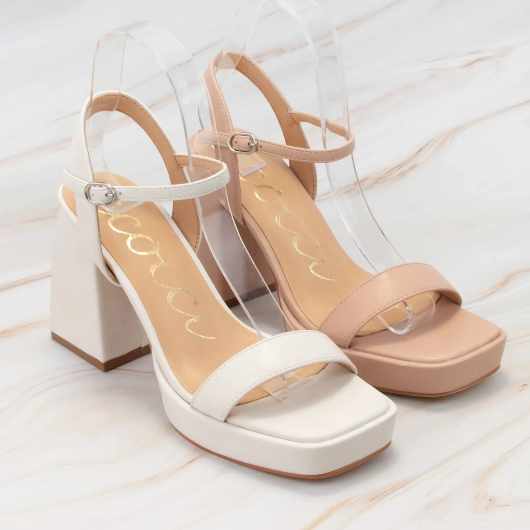 Ginnie Flared Heel Square Toe Platform Heels