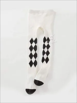 Girls Cotton White and Black Checkered Tights