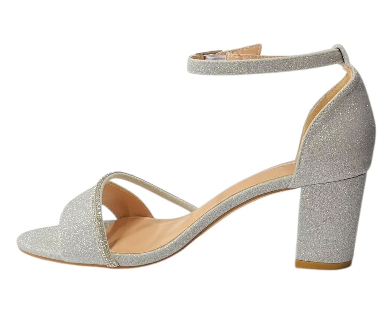 Glitter Ankle Strap Block Heel Diamante Shoes