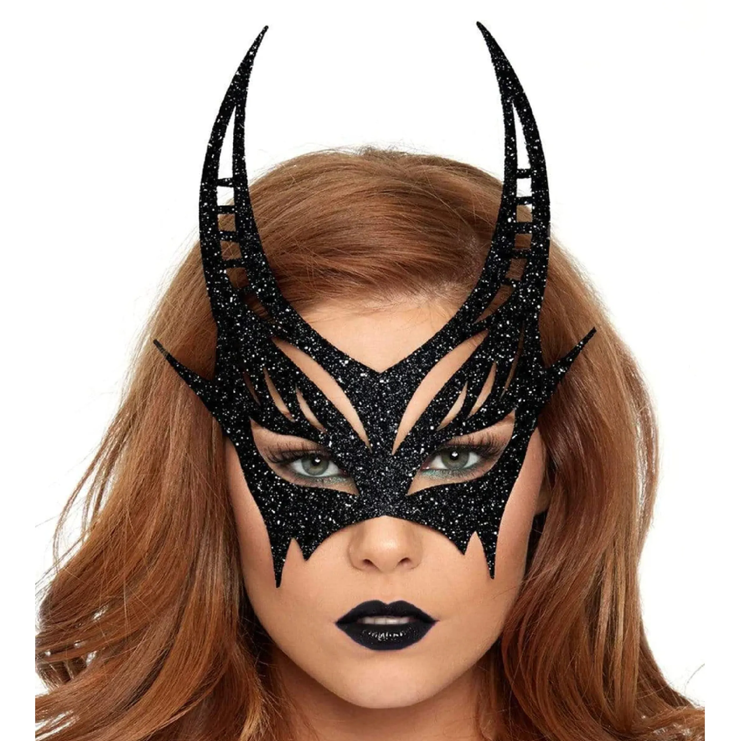 Glitter Die Cut Devil Masquerade Mask Black