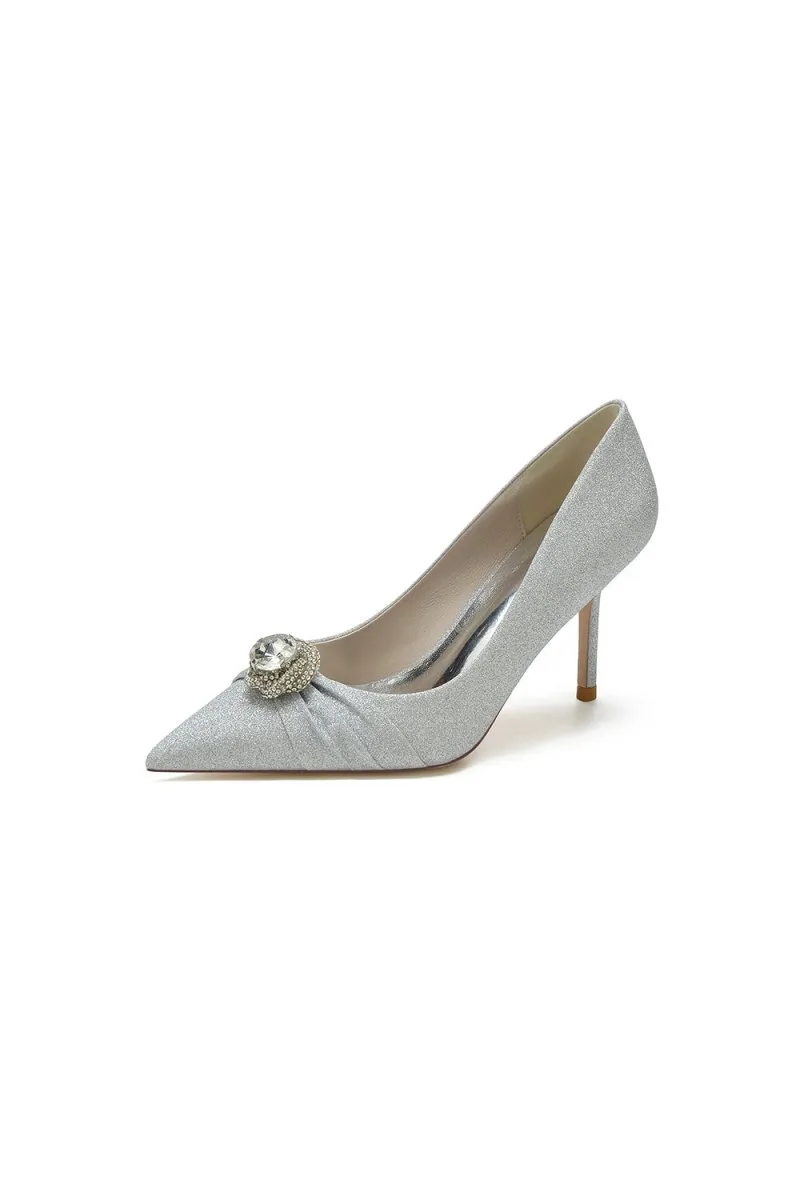 Glitter Pointed Toe Slip-on Wedding Shoes With Rhinestone