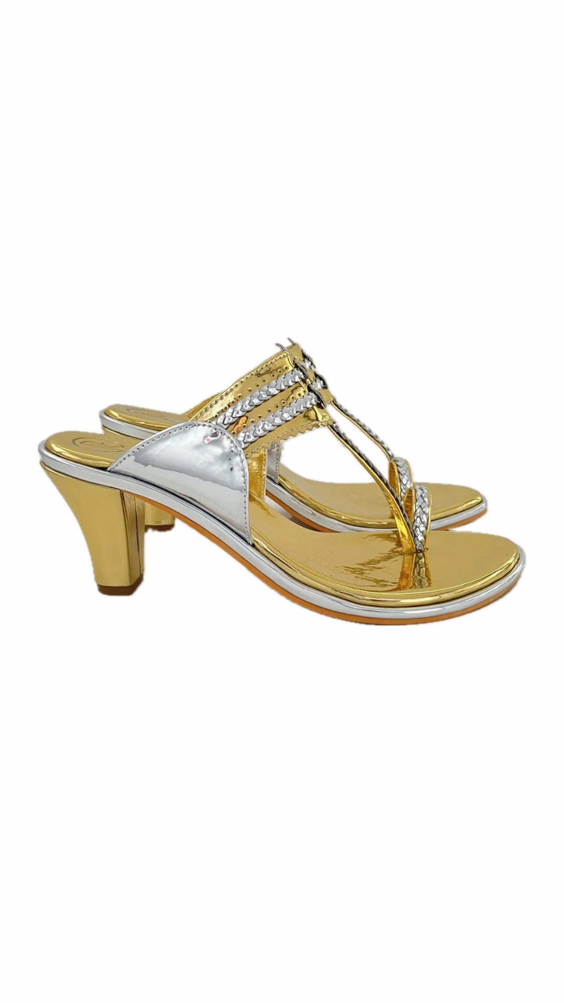 Gold & Silver Two Tone Kolhapuri Block Heels
