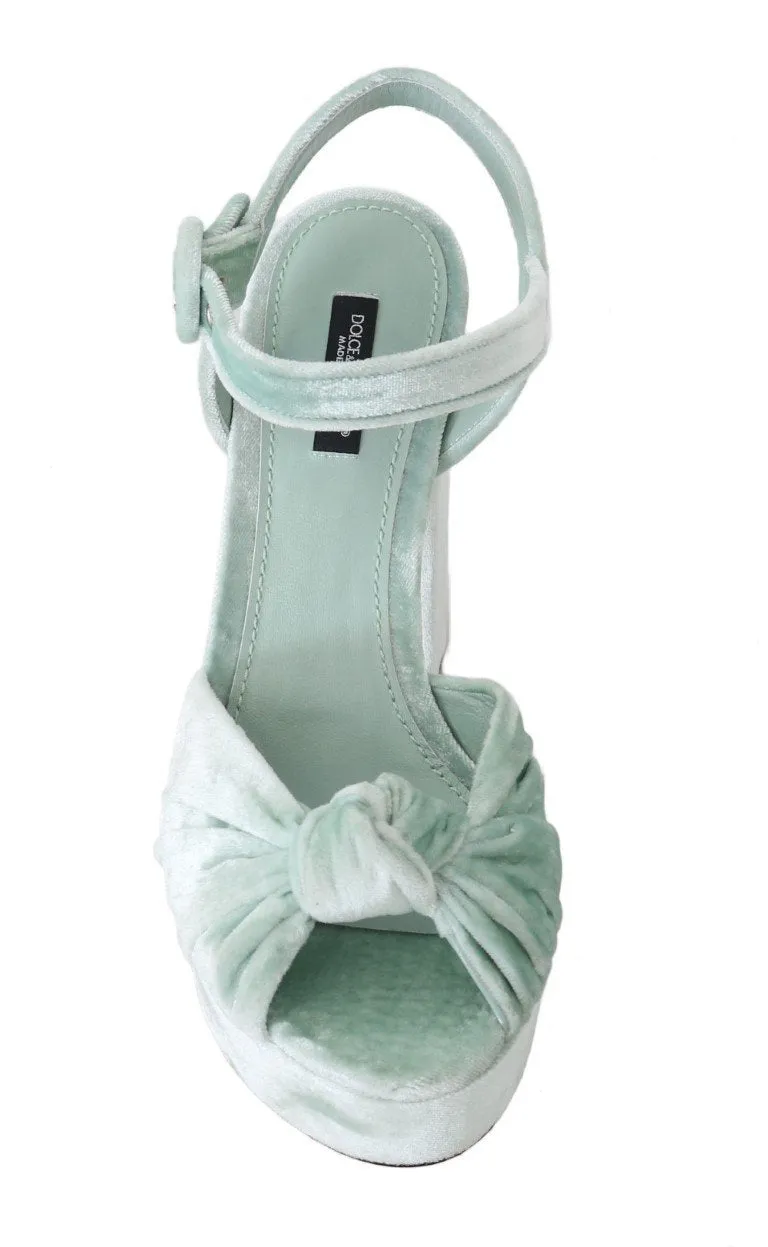 Green Aquamarine Velvet Heels Sandals