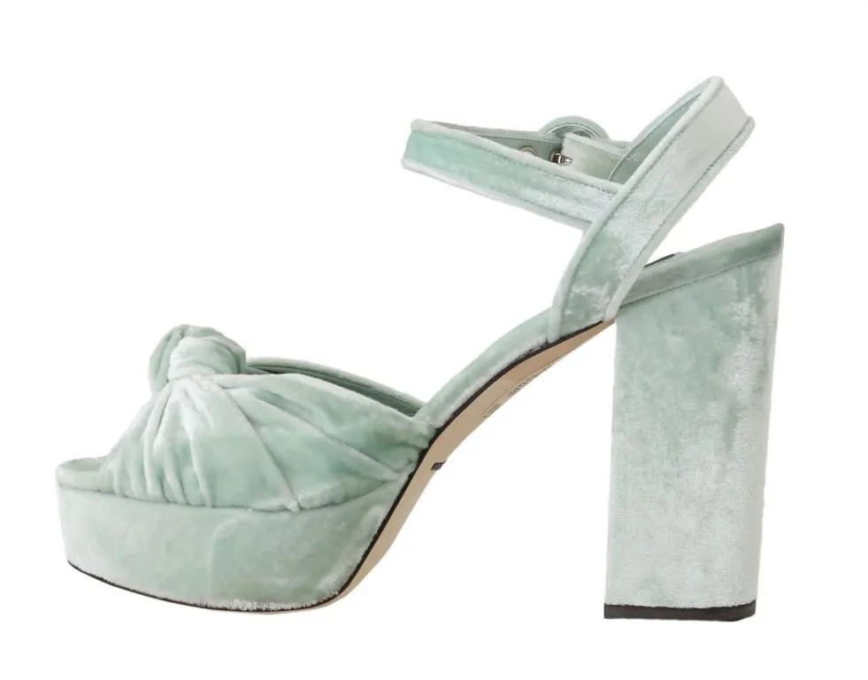 Green Aquamarine Velvet Heels Sandals