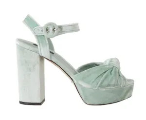 Green Aquamarine Velvet Heels Sandals