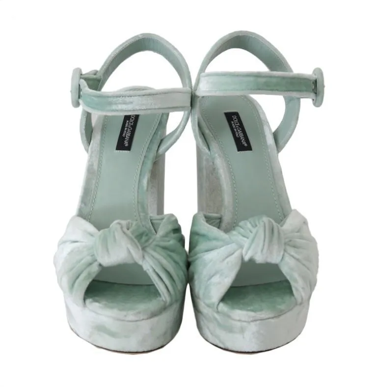 Green Aquamarine Velvet Heels Sandals