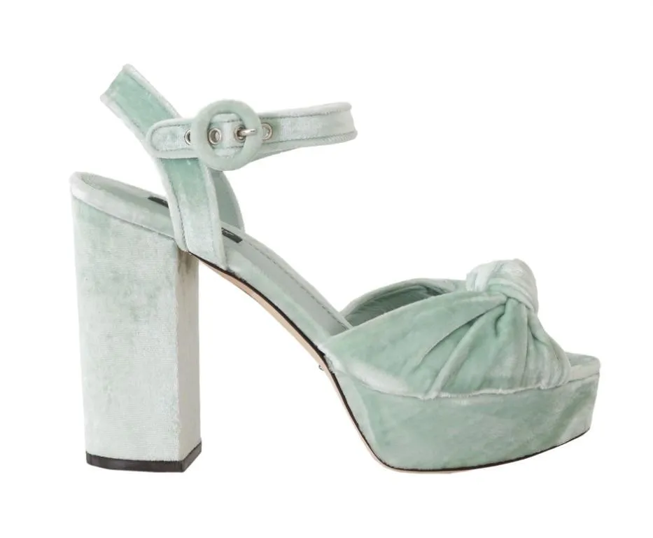 Green Aquamarine Velvet Heels Sandals